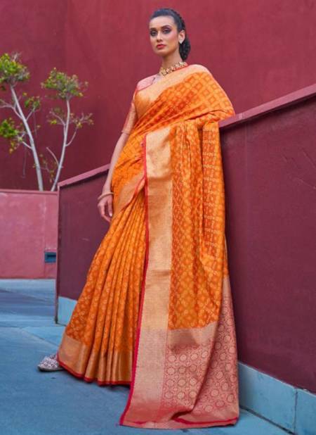 Orange Colour RAJTEX KSHAYRA SILK Heavy Festive Wear Designer Fancy Saree Collection 180003